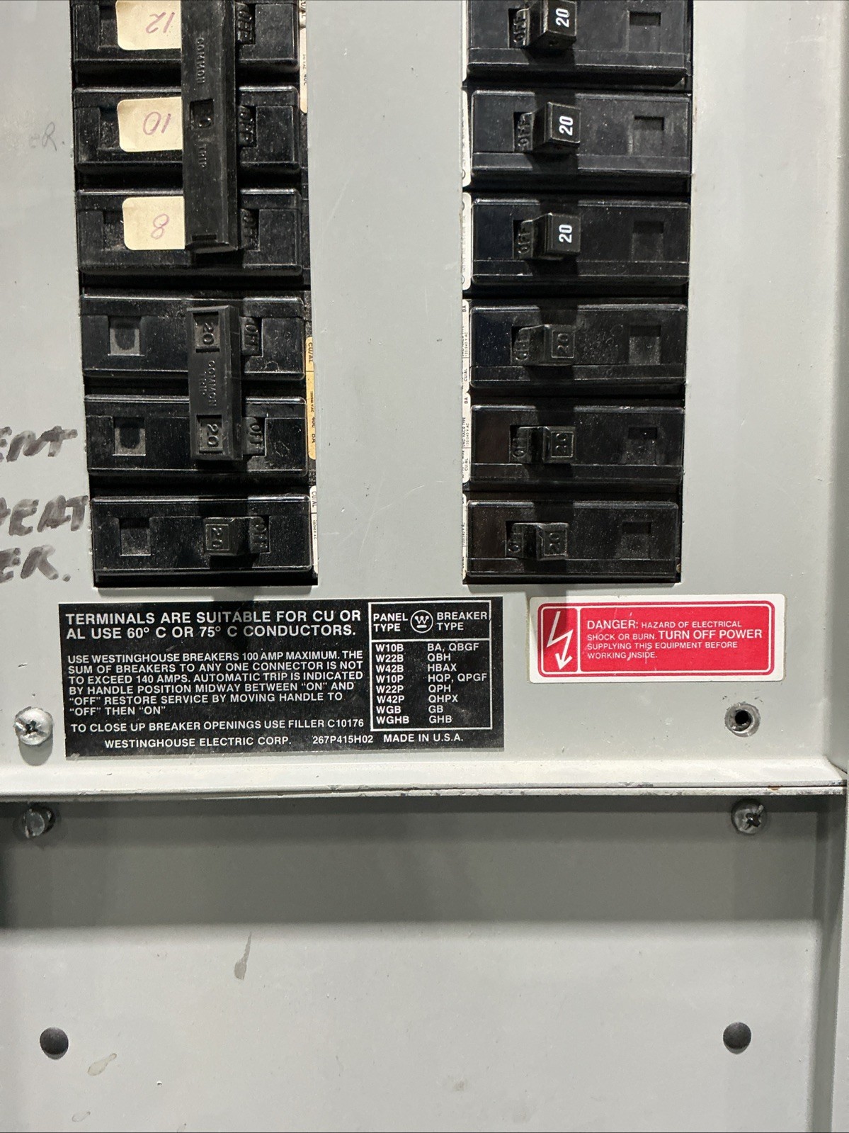 400 Amp. Westinghouse YS2054, MLO Panelboard, 208Y/120 Volts, 3 Phase, 4 Wire - Image 10