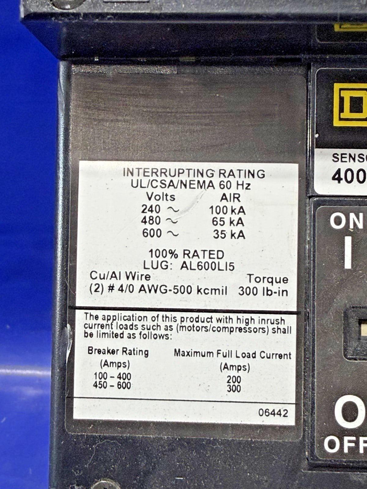 400 Amps, Square D #LE36400LI, I-Line circuit breaker, 600 Volts, 3 Pole, Micrologic trip, Series B (4 - Image 5