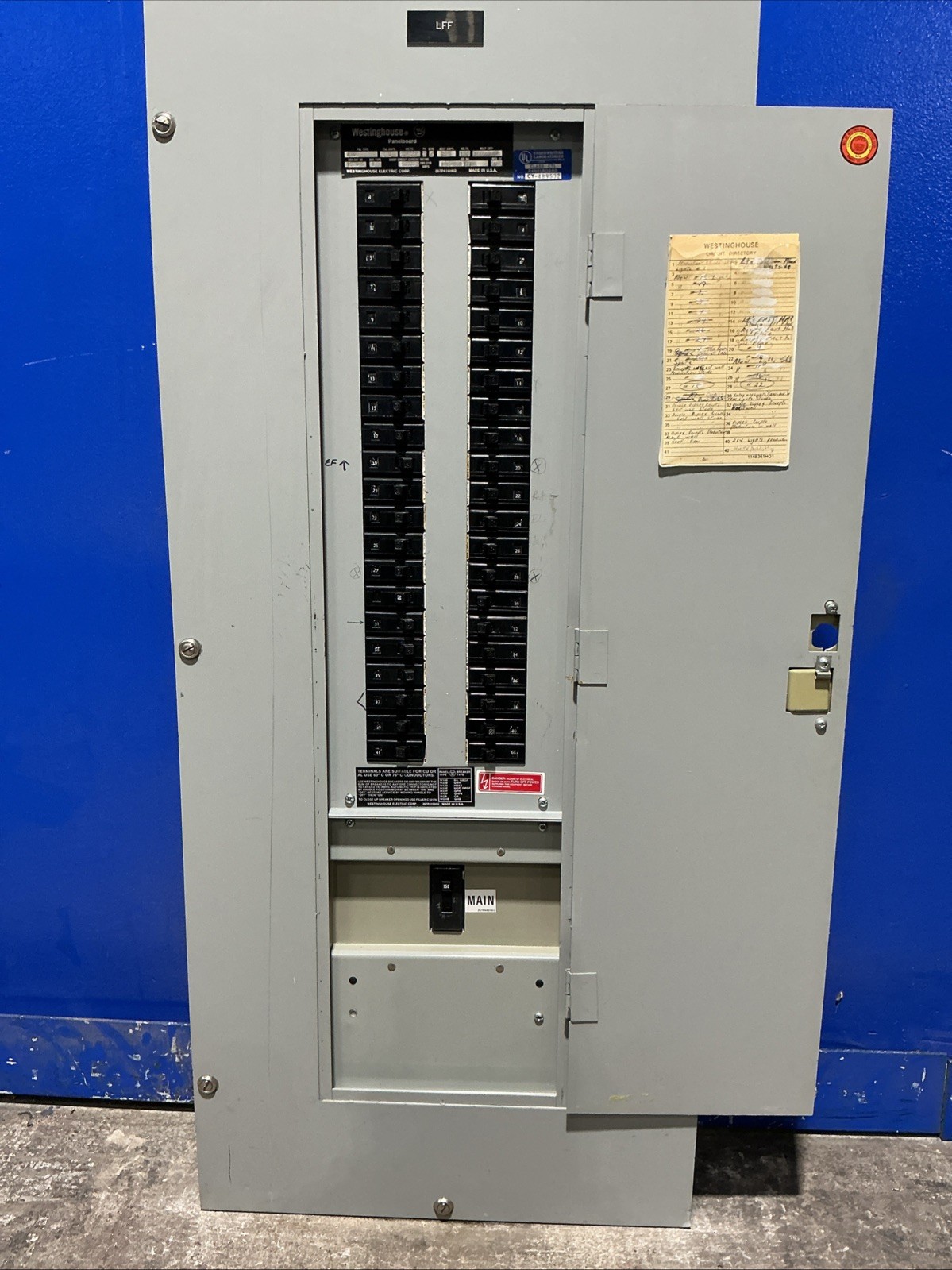 150 Amp. Westinghouse YS2048, Main Breaker Panelboard, 150 Amp main breaker, 208Y/120 Volts, 3 Phase, 4 Wire - Image 2