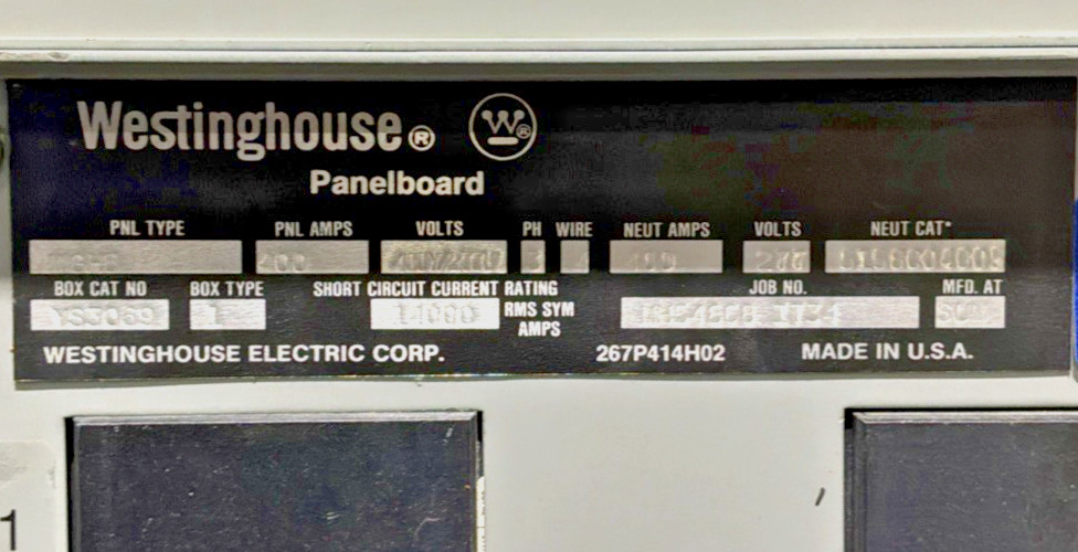 400 Amp. Westinghouse YS3069, Main Breaker Panelboard, 400 Amp main breaker, 480Y/277 Volts, 3 Phase, 4 Wire - Image 3
