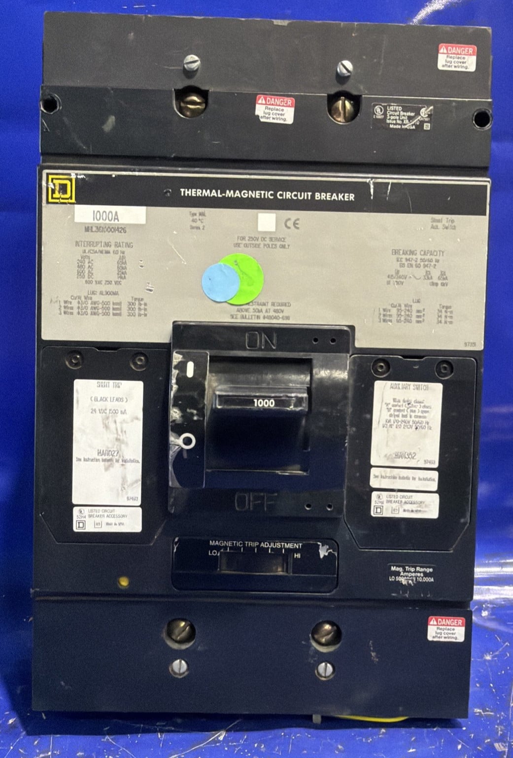 1000 Amps, Square D #MHL3610001426, thermal-magnetic circuit breaker, 600 Volts, 3 Pole - Image 2