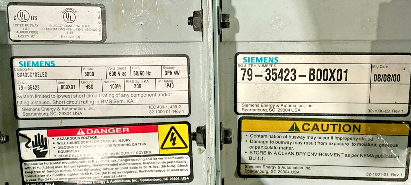 3000 Amps, Siemens #SX430C10ELED, Busway, 600 Volts, 3 Phase, 4 Wire - Image 3