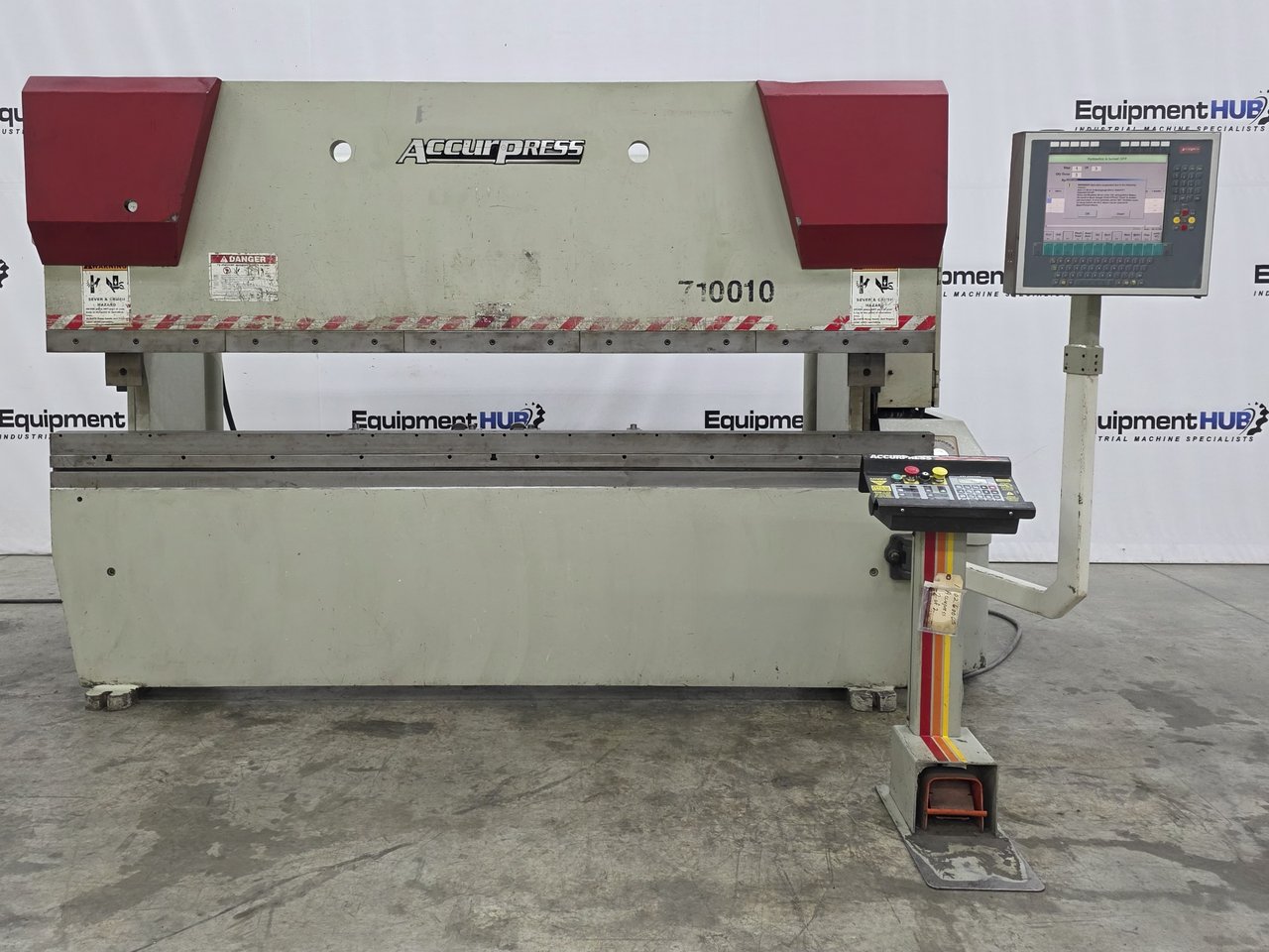 100 Ton, Accurpress #710010, 3-Axis CNC hydraulic press brake, 10' overall, 102" between housing, 8" stroke - Image 1