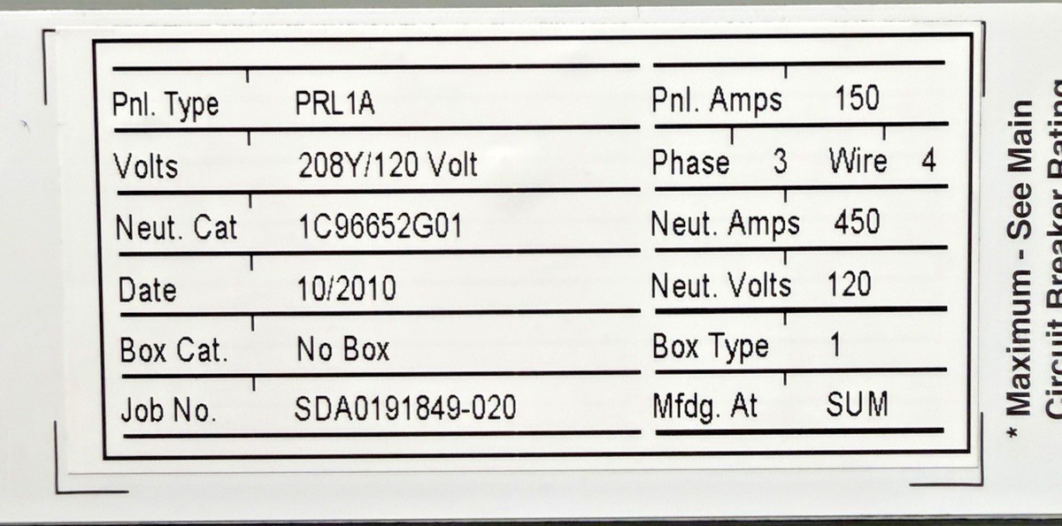 150 Amp. Eaton SDA0191849-020, Main Breaker Panelboard, 208Y/120 Volts, 3 Phase, 4 Wire - Image 8
