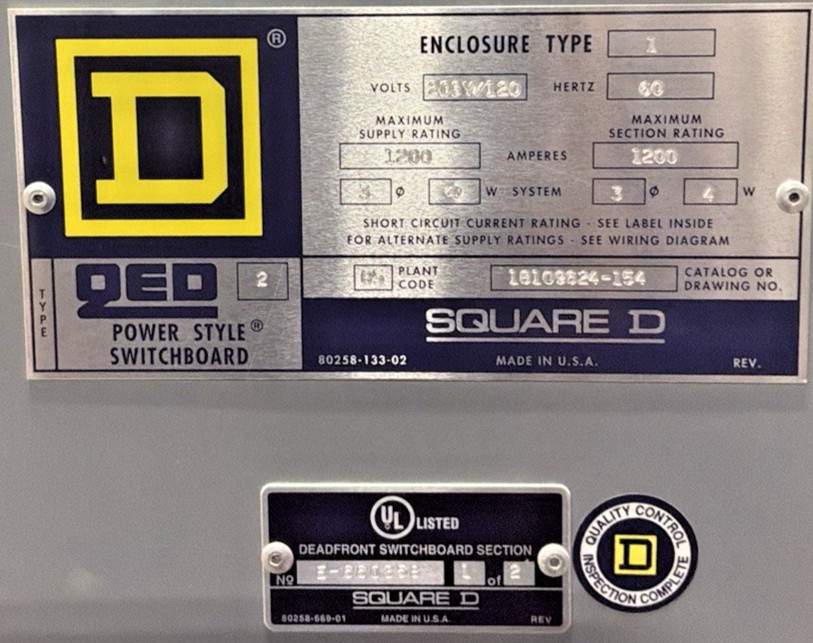 1200 Amps, Square D 18109624-154, Switchboard, 208Y/120 Volts, 3 Phase, 4 Wire, lineup - Image 2