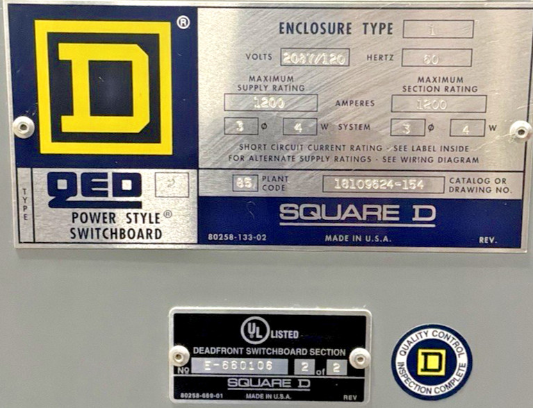1200 Amps, Square D 18109624-154, Switchboard, 208Y/120 Volts, 3 Phase, 4 Wire, lineup - Image 3