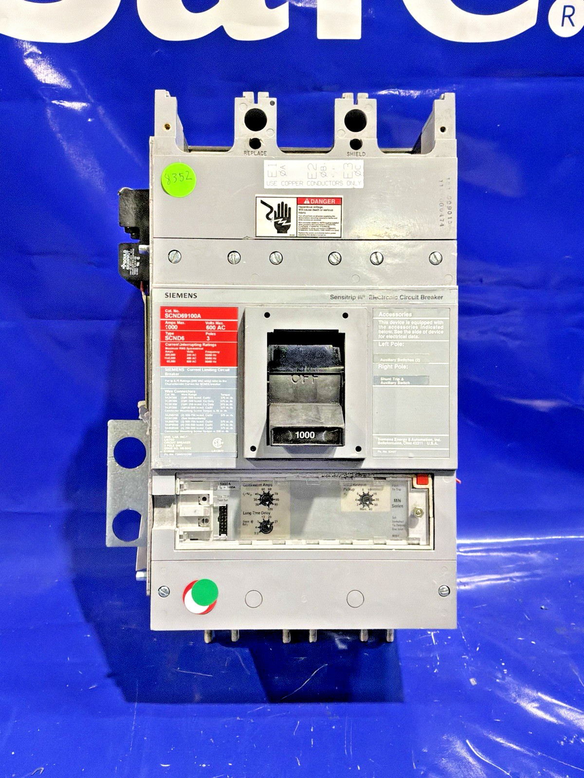 1000 Amps, Siemens #SCND69100A, circuit breaker, 600 Volts, 3 Pole (2 available) - Image 2