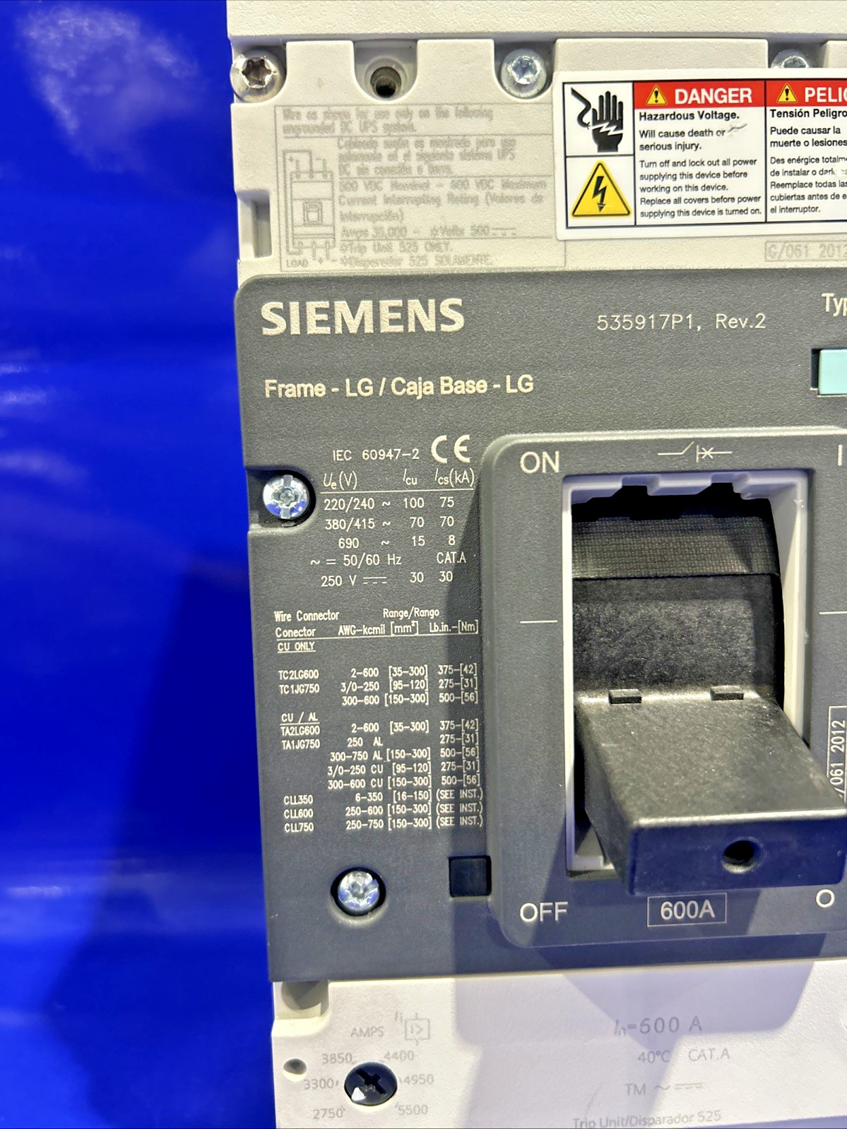 600 Amps, Siemens #HLK3B600MA2REX6, circuit breaker, 600 Volts, 3 Pole - Image 3