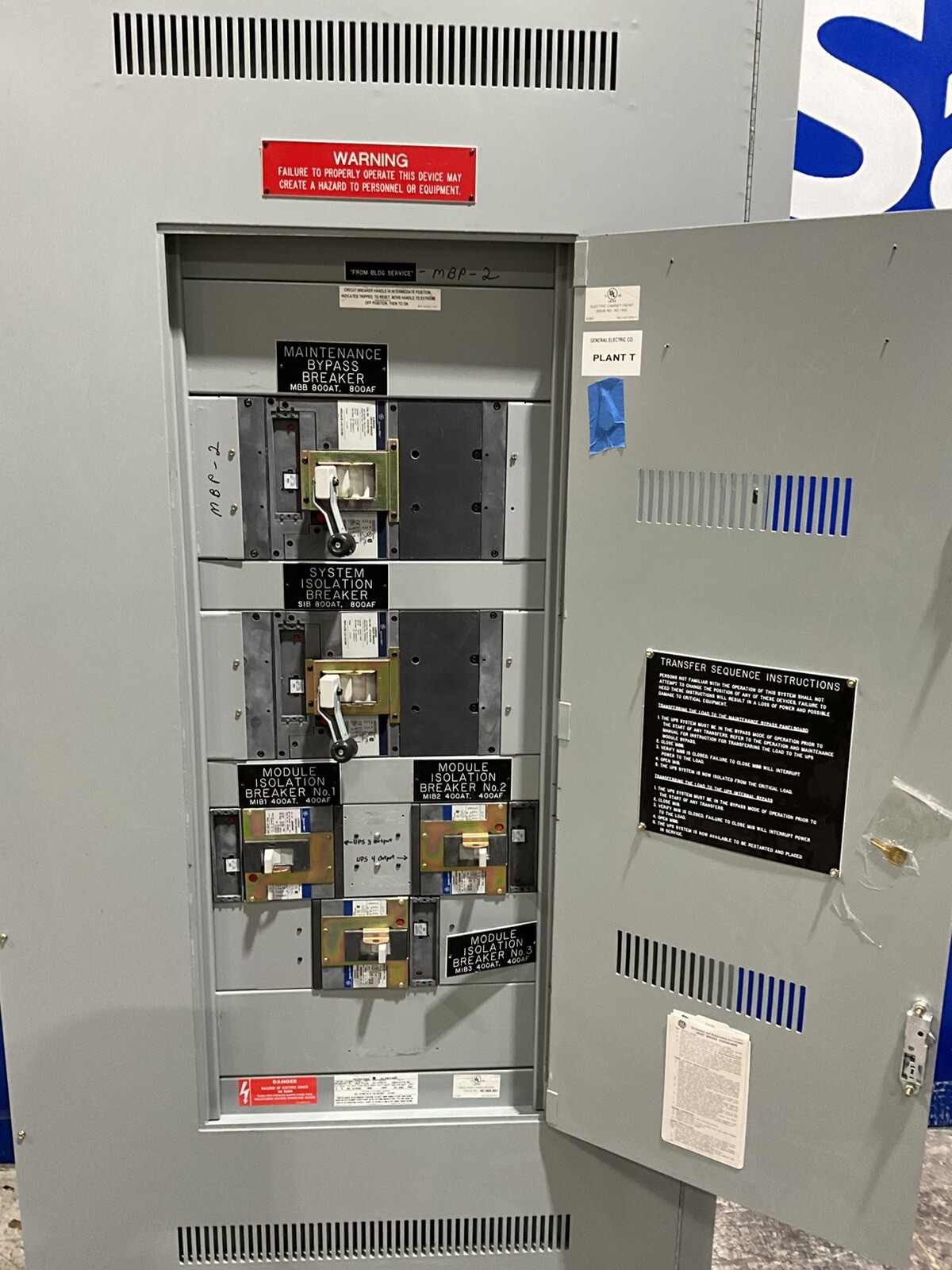 800 Amp. General Electric PP12277, Maintenance Bypass Panelboard, 480 Volts, 3 Phase, 4 Wire - Image 4