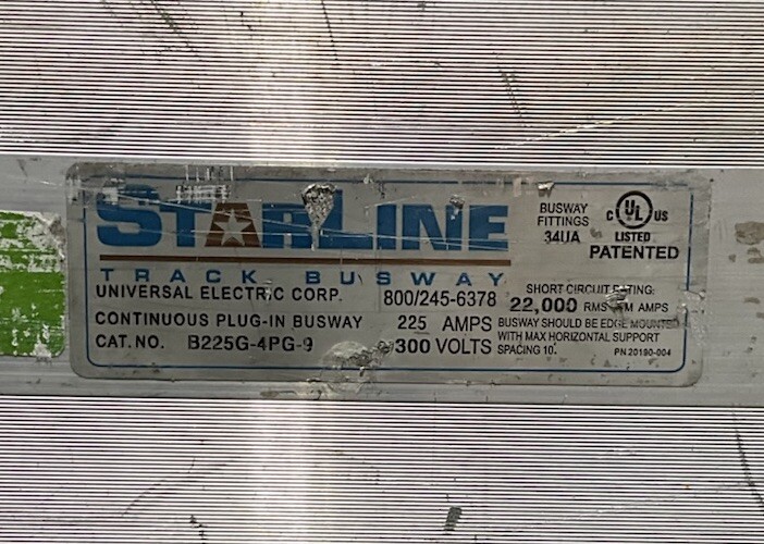 225 Amps, Starline #B225G-4PG-9, Track Busway, 300 Volts - Image 2