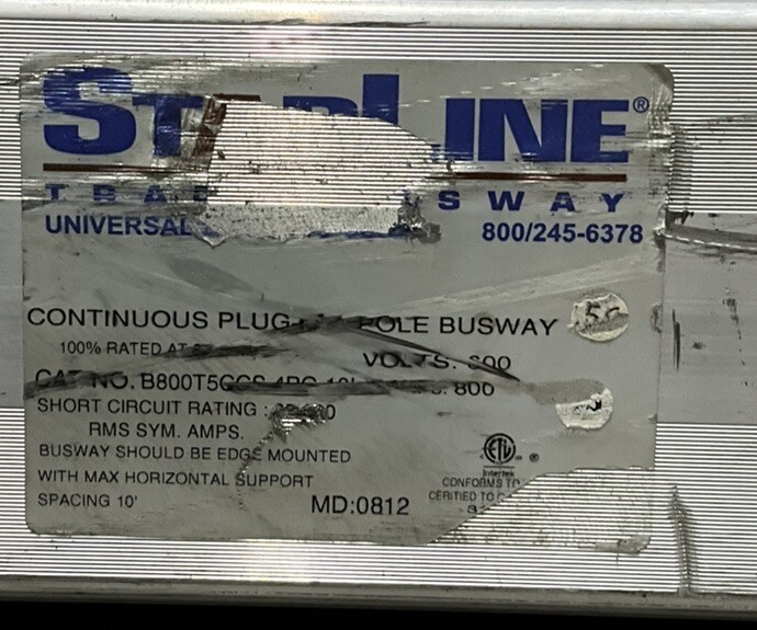 800 Amps, Starline #B800T-G-10, Track Busway, 600 Volts - Image 2