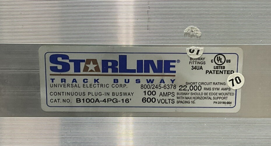 100 Amps, Starline #B100A-4PG-16, Track Busway, 600 Volts, 16' length - Image 2