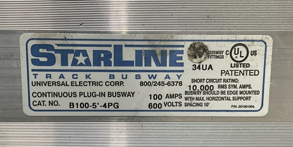 100 Amps, Starline #B100-5'-4PG, Track Busway, 600 Volts, 5' length - Image 2