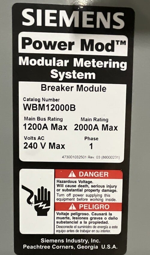 2000 Amp, Siemens #WBM1200B, meter main set, w/ meter bases, 240 Volts - Image 2