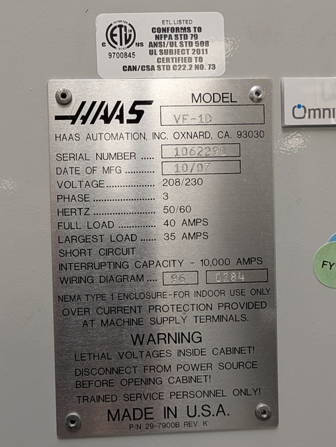 Haas #VF-1D, CNC Vertical Machining Center, 20 automatic tool changer, 20" X, 16" Y, 20" Z, 26" x 14" table - Image 8