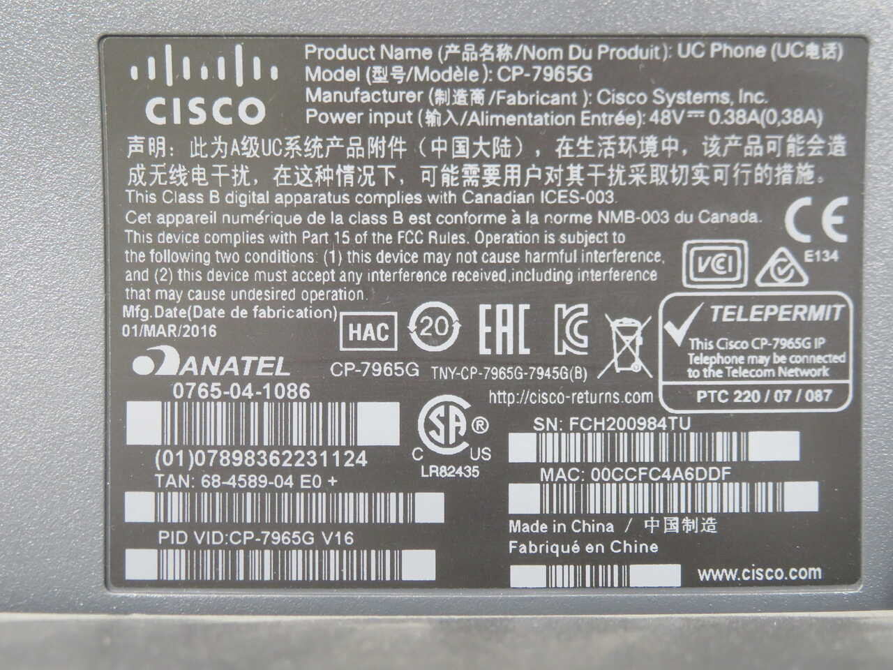 Cisco #CP-7965G, in plant phone, LOT of 200 - Image 8