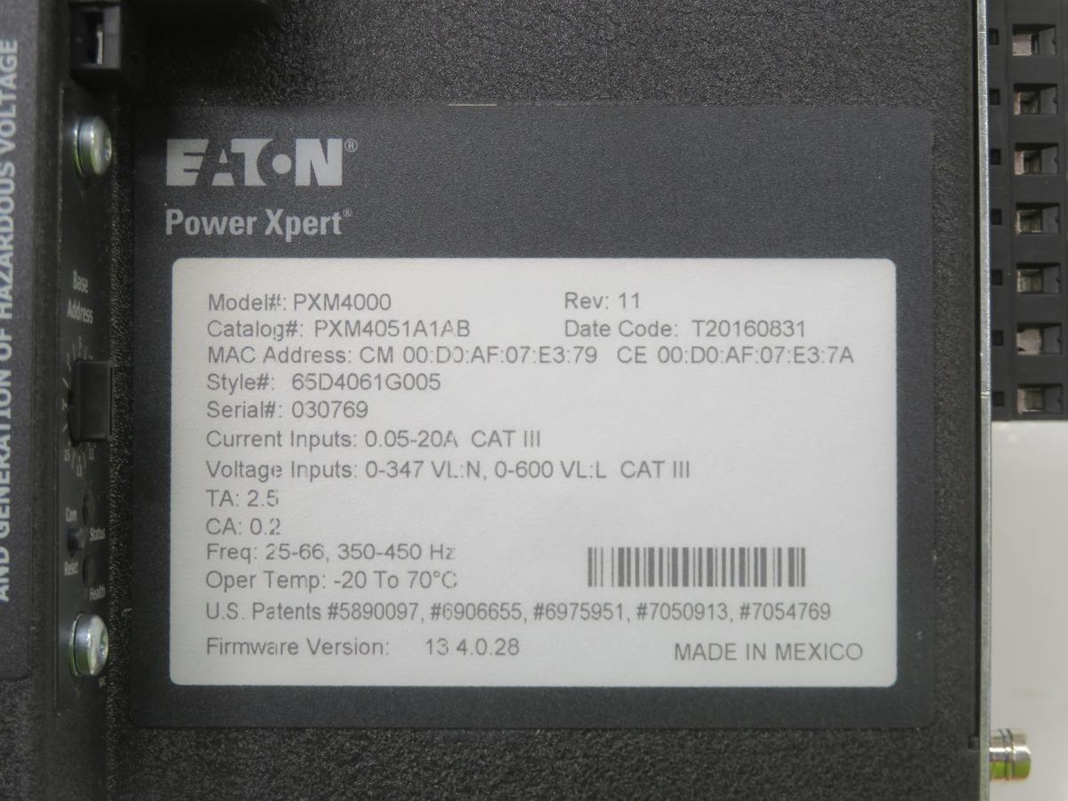 Eaton #PXM4051A1BA, PXM4000 power quality meter, 0-347 Volts L-N, 600 Volts system, 63 harmonics, Modbus RTU - Image 1