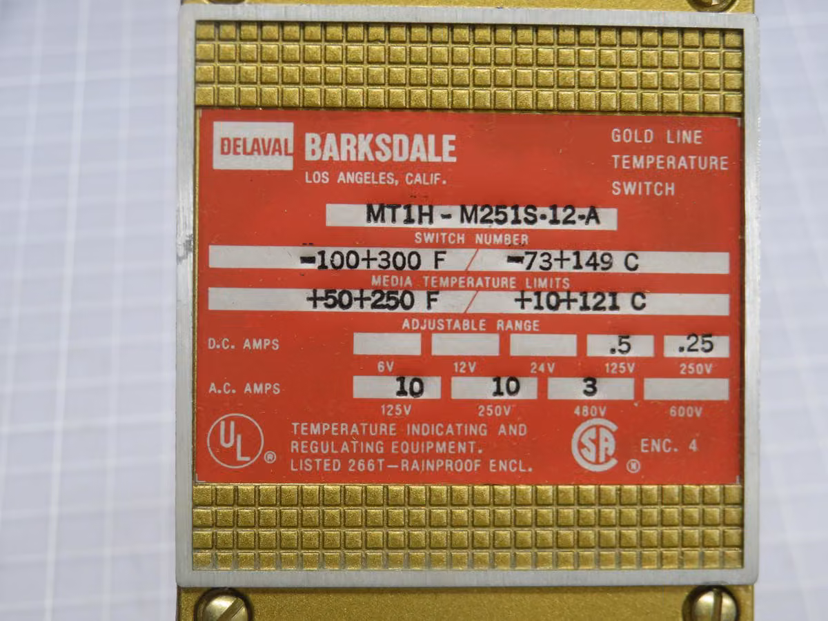 Barksdale #MT1H-M251S-12-A, Temperature Switch - Image 4