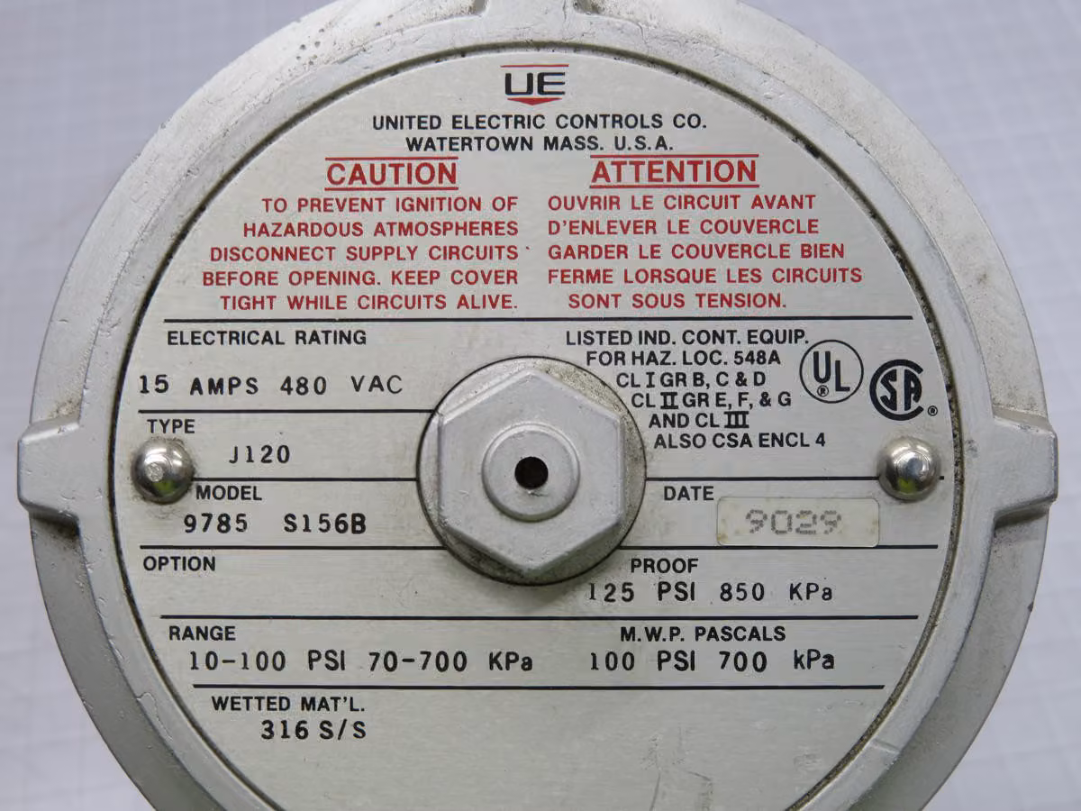 United Electric #9785, Pressure Switch, S156B - Image 6
