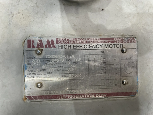 300 HP 3570 RPM Ram Industries, high efficiency refrigeration duty screw compressor motor, Frame 445TS, 460 - Image 9