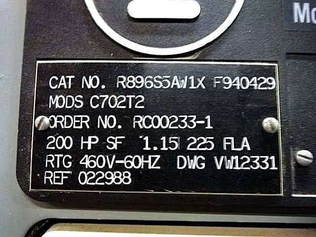 Westinghouse #R896S5AW1X, motor starter/controller, 200 HP, 460 Volts, 225 FLA, 1.15 service factor, 60 Hz. - Image 6