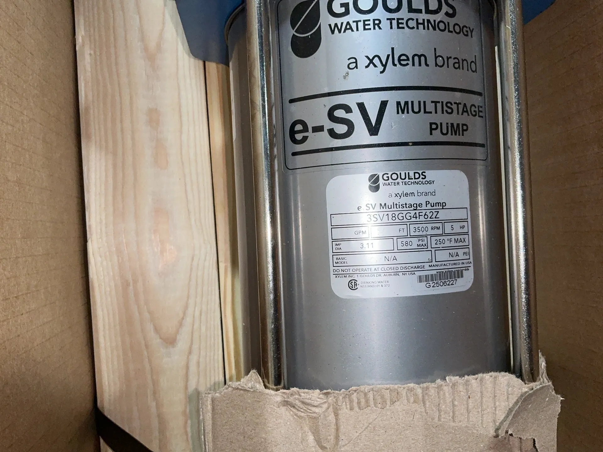 Goulds #3SV18GG4F62Z, e-SV Multistage Pump, 5 HP, 3500 RPM, 580 PSI max - Image 4
