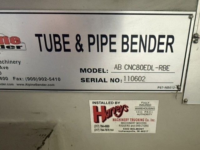 3.15" Alpine #AB-CNC80EDL-RBE, double stack multi-axis CNC tube bender, clock wise & counter clock wise, 2011 - Image 8