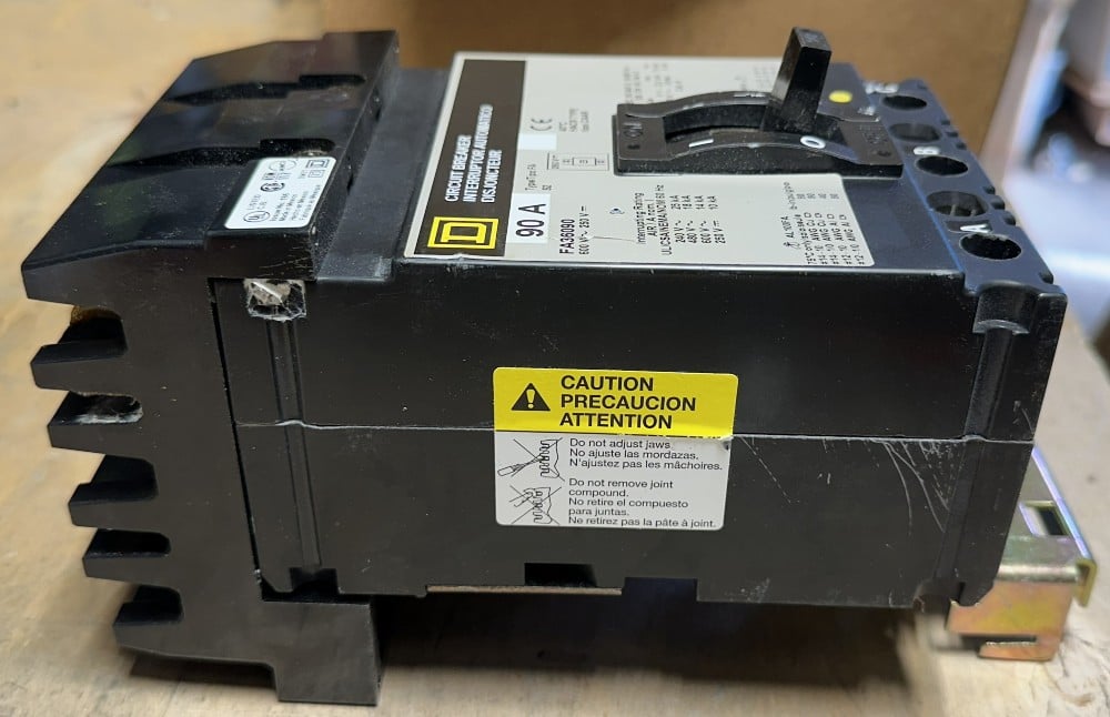 90A, Square D, FA36090, Type FA Plug-In Molded Case Circuit Breaker, 3-Pole, 600 VAC / 250 VDC, 18kA @ 480V - Image 1
