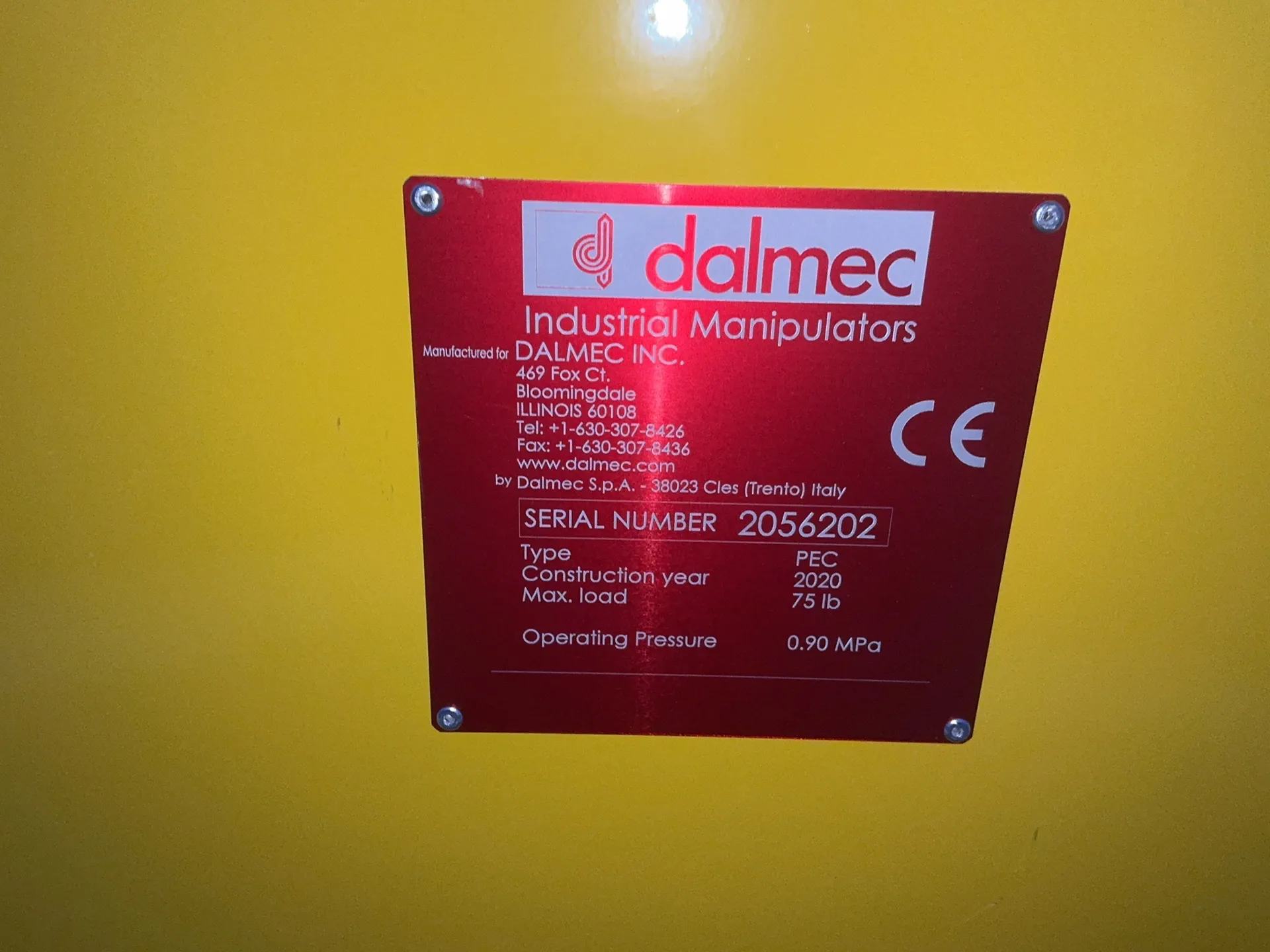 75 Lb. Dalmec #PEC, column mounted manipulator, 87" x 44" x 51" part, 0.90 MPa, 2020 (3 available) - Image 5