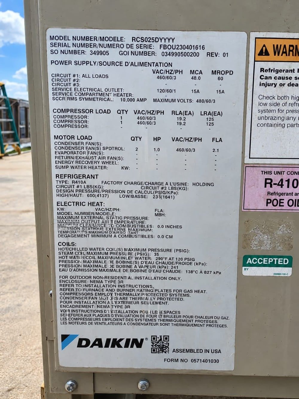 New Daikin Applied 25 Ton 460v Complete Split System R410A Condenser & Indoor Modular Air Handler (DX AHU) - Image 8