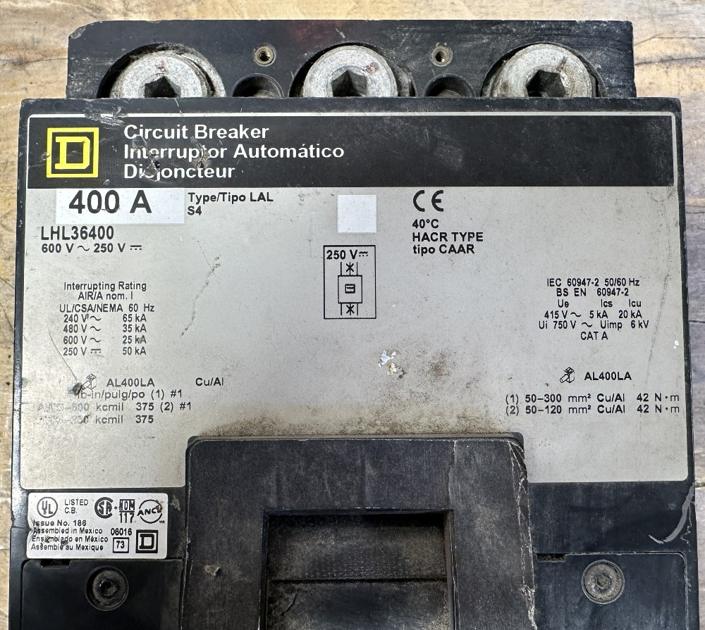 400 Amps, Square D, LHL36400, Type LAL, Molded Case Circuit Breaker, 3-pole, 600 VAC/250 VDC, adj. magnetic - Image 2