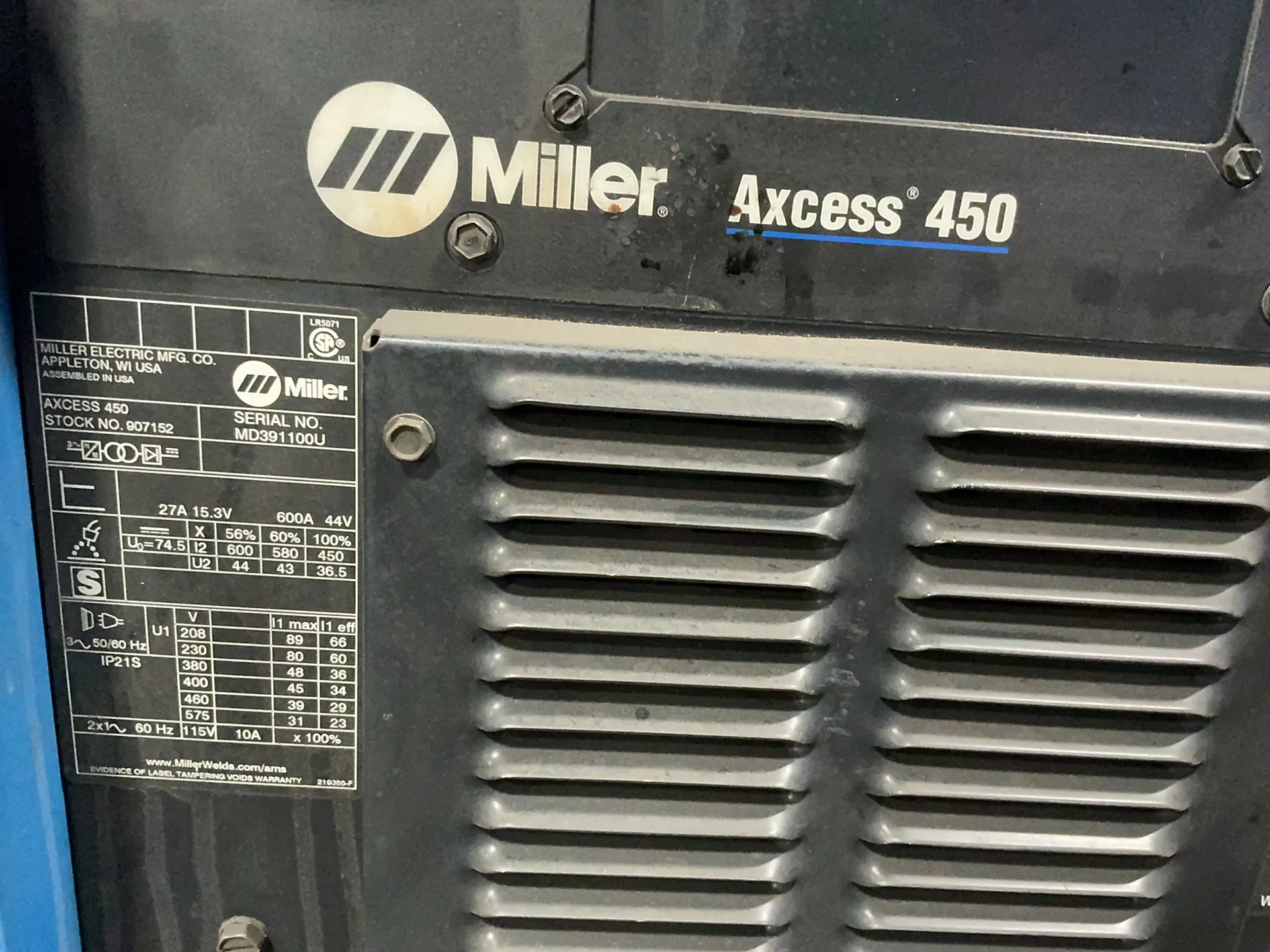 Miller #AXCESS-450, Welder, 600 Amps, w/ 40 V. wire feeder, Multi-Voltage - Image 3