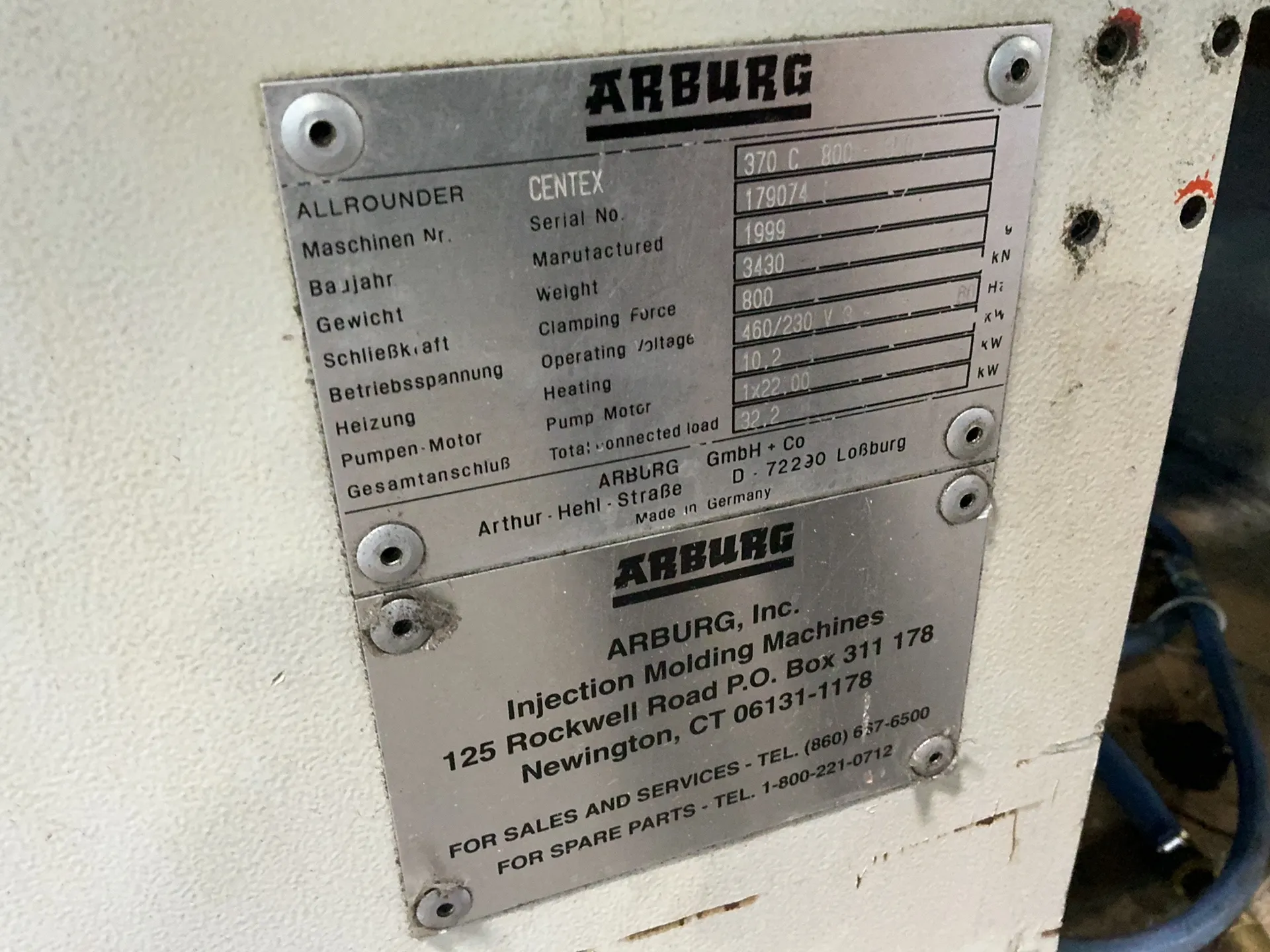 Arburg #370-C-800-500, Injection Molder, 32.2 KW, 42/28 A, SD card, 230/460 V., 1999 - Image 5