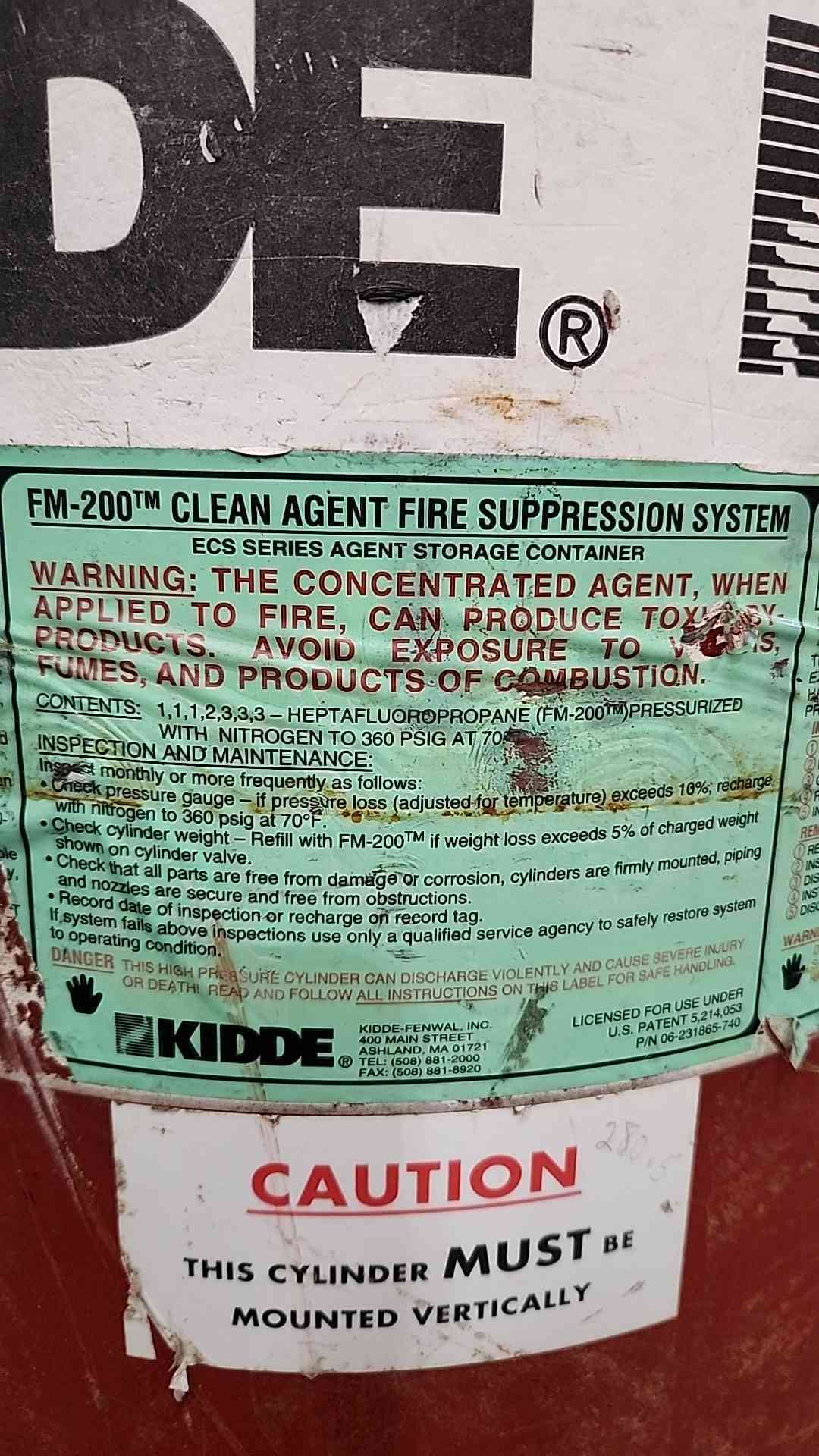 149 lbs. Kidde, Fire Suppression System, FM-200 Agent - Image 3
