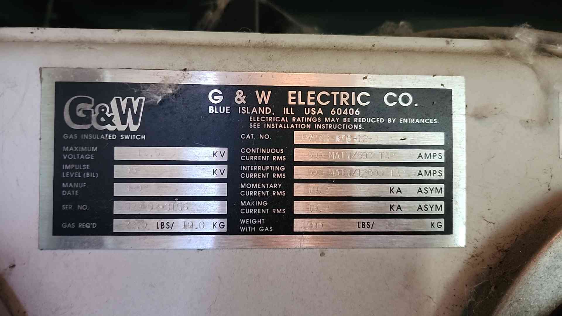 600 Amp. G & W Electric, gas insulated pa, 15.5 KV - Image 3
