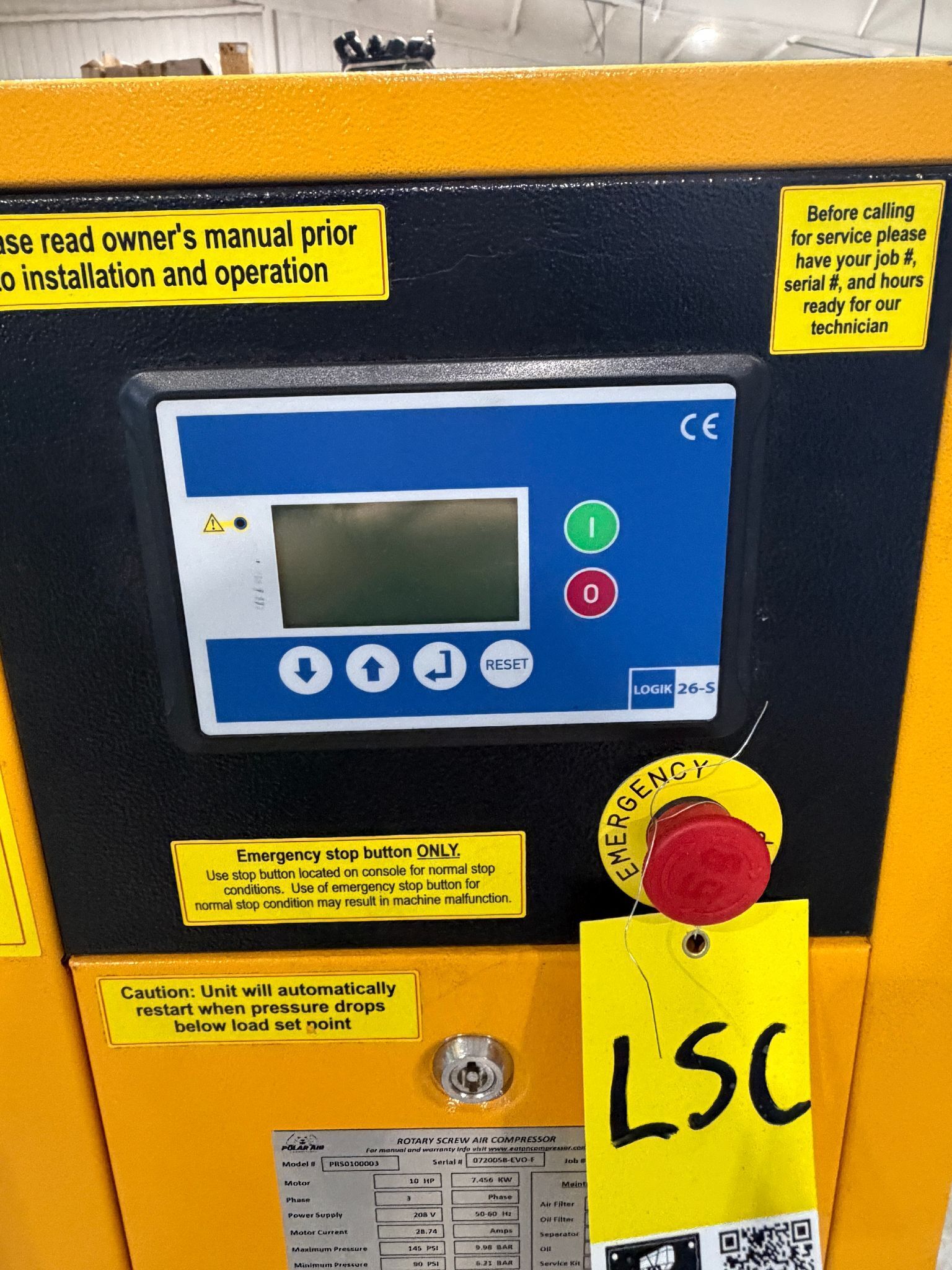 10 HP Polar Air #PRSO100003, rotary screw air compressor, 90-145 psi, 32-115°F, 208 V. - Image 2
