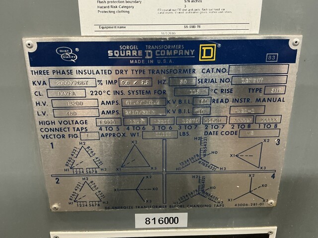 2000/2667 KVA 13200 Primary, 480 Secondary, Square D transformer - Image 8