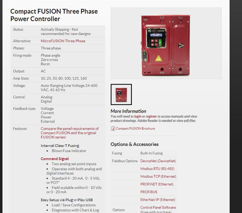 Compact Fusion, power controller, 3 phase, phase angle/zero cross burst firing mode, analog control, 24-600 - Image 2