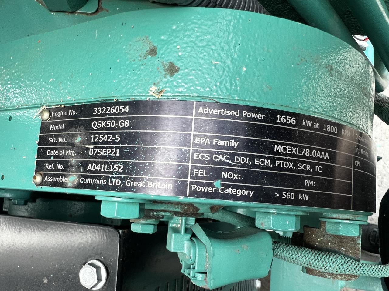 1500 KW Cummins/Onan #DQGAS-2160002, Diesel Generator Set, 277/480 Volts, 1800 RPM Cummins QSK50 engine - Image 7