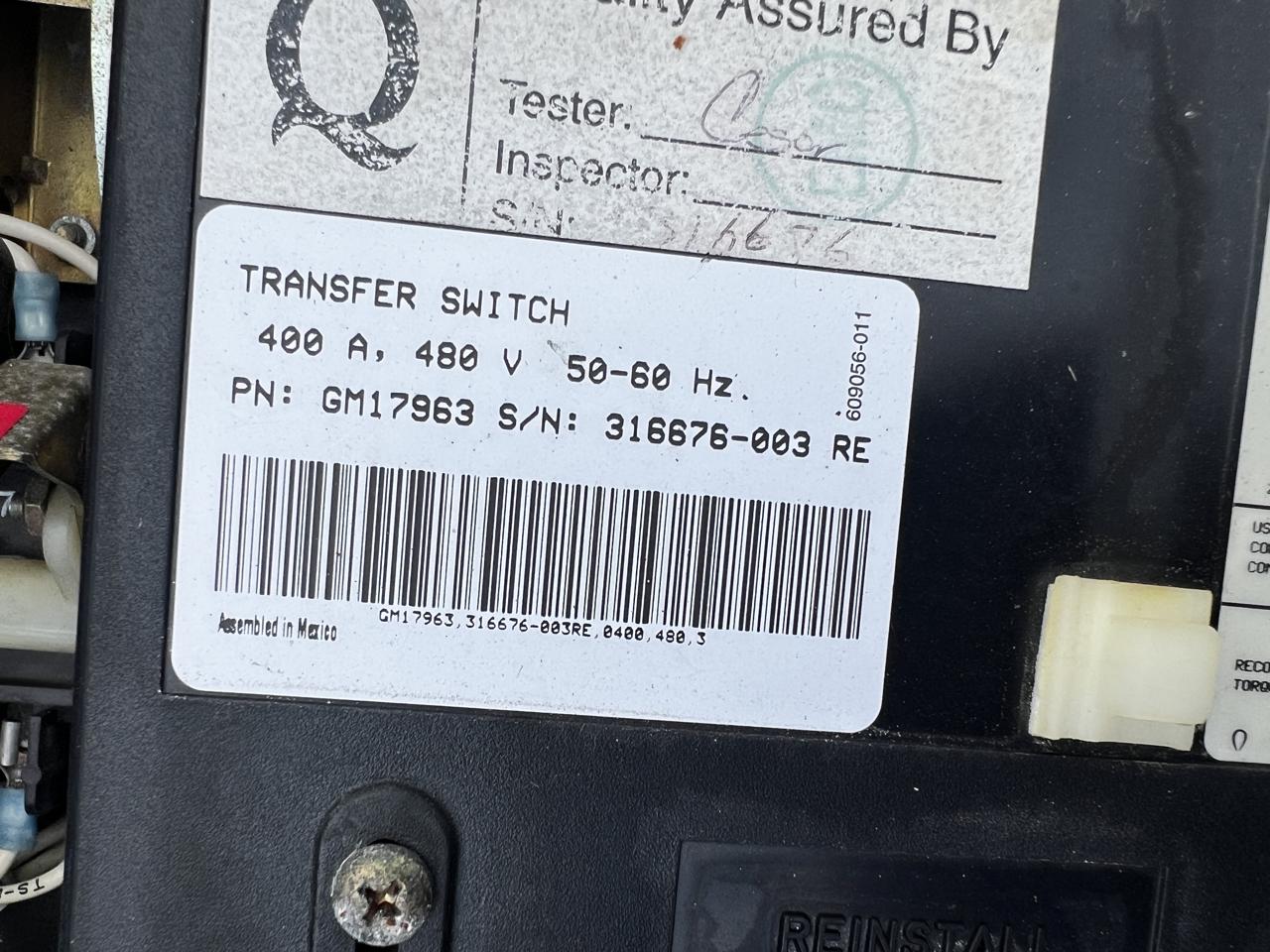 400 Amp. Kohler/MTU #GM17963, Automatic Transfer Switch, circuit breaker, NEMA 3 enclosure, 480 Volts, 3PH - Image 7